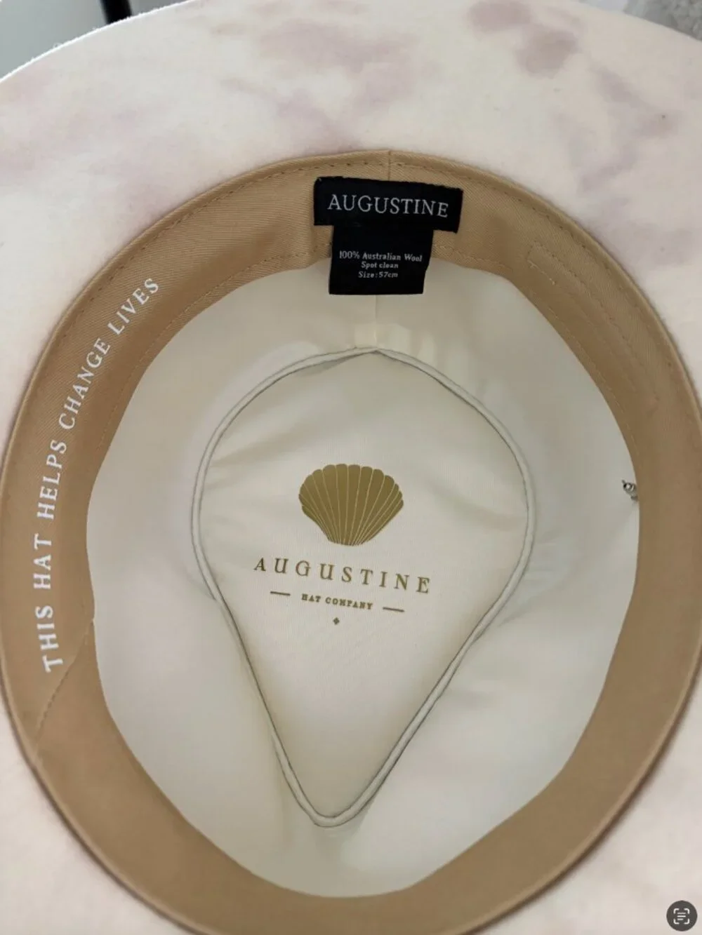 Augustine Hat Company 100% Australian Wool Wide Brim Western Hat 57cm Beige